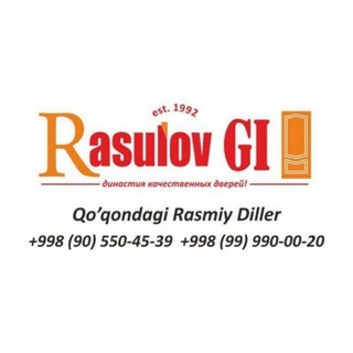 Логотип @rasulovkokand - "𝐑𝐚𝐬𝐮𝐥𝐨𝐯 𝐆𝐈" qo'qondagi rasmiy diller